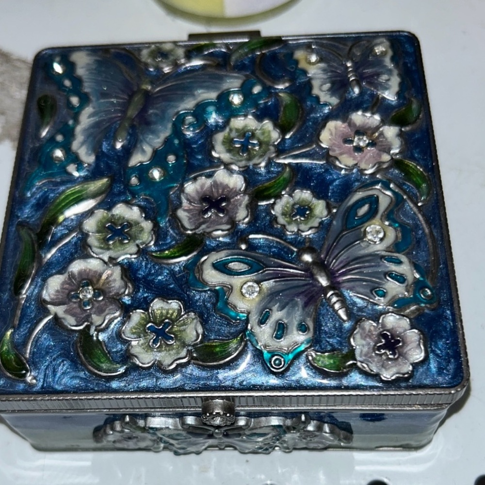 Elegant Blue and Silver Butterfly Trinket Box